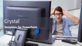  Presentation with monitoring - Presentation design featuring young trader monitoring markets on screens background and a dark gray colored foreground