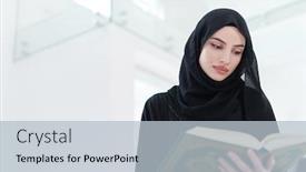  Presentation with quran - Amazing presentation theme having young-traditional-muslim-woman-reading backdrop and a light blue colored foreground