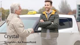  Presentation with advisor to senior clients - Amazing theme having young trainee and senior driver backdrop and a light gray colored foreground