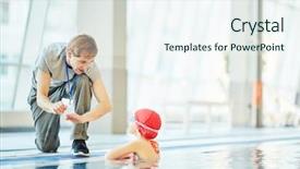  Presentation with train the trainer - Presentation enhanced with young trainer explaining little swimmer background and a sky blue colored foreground
