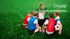  Presentation with football competition - Slides enhanced with young trainer showing his football background and a forest green colored foreground