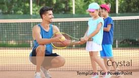  Presentation with young children - Slides enhanced with little children on tennis background and a coral colored foreground