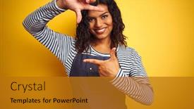  Presentation with transgender - Slide set with young transsexual transgender chef woman wearing apron over isolated yellow background smiling making frame with hands and fingers with happy face creativity and photography concept background and a gold colored foreground