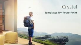  Presentation with traveler - Slides featuring young-traveler-exploring-the-world background and a sky blue colored foreground