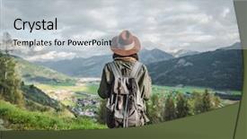  Presentation with mountains - Cool new slides with young traveler in the mountains backdrop and a light gray colored foreground