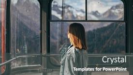  Presentation with lift - Audience pleasing presentation theme consisting of young-traveler-looking-at-mountains backdrop and a dark gray colored foreground