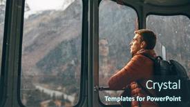  Presentation with traveler - Presentation having young-traveler-with-backpack-looking background and a tawny brown colored foreground
