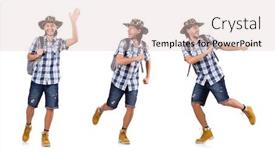  Presentation with traveler - PPT layouts featuring young traveler with rucksack isolated on white background and a lemonade colored foreground