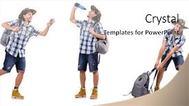  Presentation with brown sugar isolated on white - Slide deck with young traveler with rucksack isolated background and a  colored foreground