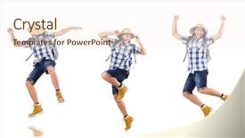  Presentation with traveler - PPT layouts with young traveler with rucksack isolated background and a cream colored foreground