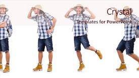  Presentation with traveler - Audience pleasing theme consisting of young traveler with rucksack isolated backdrop and a  colored foreground