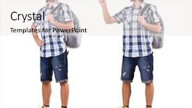  Presentation with brown sugar isolated on white - Slide deck featuring young traveler with rucksack isolated background and a  colored foreground