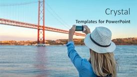  Presentation with traveler - Slide set enhanced with young-traveler-woman-with-smartphone background and a arctic colored foreground