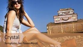  Presentation with rail - Presentation enhanced with young traveling woman with her suitcases along the rail road background and a coral colored foreground