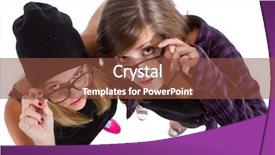  Presentation with geek - Beautiful presentation theme featuring young trendy teenagers in a nerd geek style isolated over white background backdrop and a tawny brown colored foreground