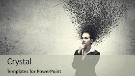  Presentation with ideas - Beautiful slide deck featuring young troubled businesswoman thinking over the ideas backdrop and a light gray colored foreground