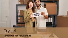  Presentation with friday - Slide set with young-two-people-holding-black background and a  colored foreground