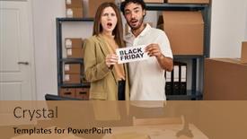  Presentation with friday - PPT layouts featuring young-two-people-holding-black background and a coral colored foreground