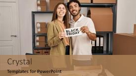  Presentation with friday - Presentation theme with young-two-people-holding-black background and a coral colored foreground