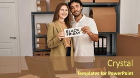  Presentation with friday - PPT theme featuring young-two-people-holding-black background and a tawny brown colored foreground