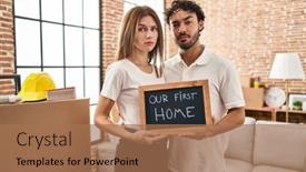  Presentation with blackboard - Slide set having young-two-people-holding-blackboard background and a  colored foreground