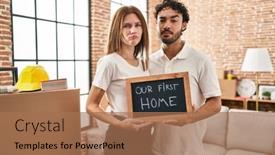  Presentation with people crying - Presentation theme with young-two-people-holding-blackboard background and a  colored foreground