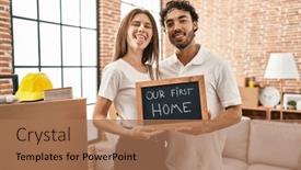  Presentation with blackboard - Slides enhanced with young-two-people-holding-blackboard and a coral colored foreground