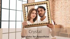  Presentation with empty - Presentation theme enhanced with young-two-people-holding-empty background and a coral colored foreground