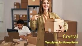  Presentation with young business people - Presentation theme having young-two-people-working background and a tawny brown colored foreground