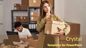  Presentation with young business people - Presentation theme with young-two-people-working background and a  colored foreground