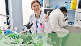  Presentation with scientist - PPT theme featuring young-two-people-working background and a seafoam green colored foreground