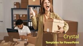  Presentation with young business people - Presentation theme enhanced with young-two-people-working background and a  colored foreground