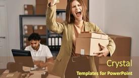  Presentation with yelling - Presentation featuring young-two-people-working background and a  colored foreground