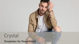  Presentation with fingers - Amazing presentation design having young-unshaved-model-in-jacket backdrop and a light gray colored foreground