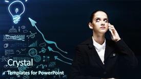  Presentation with upset - Colorful PPT theme enhanced with young upset businesswoman talking on mobile phone backdrop and a navy blue colored foreground