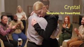  Presentation with group support - PPT layouts with young-upset-female-embracing-another background and a tawny brown colored foreground