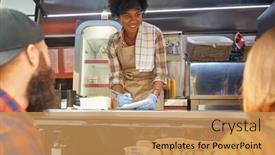  Presentation with food truck - Theme featuring young-urban-couple-ordering-food background and a coral colored foreground