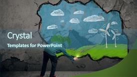  Presentation with colorful finger painted hands - Colorful PPT layouts enhanced with young urban painter drawing colorful future image on the wall backdrop and a ocean colored foreground