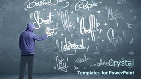  Presentation with graffiti - Amazing slides having young urban painter drawing graffiti on the wall backdrop and a ocean colored foreground