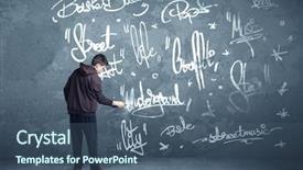  Presentation with graffiti - Theme having young urban painter drawing graffiti on the wall background and a ocean colored foreground