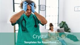  Presentation with dogs - Slide set consisting of young-veterinarian-man-checking-dogs background and a teal colored foreground