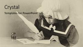  Presentation with victorian era - PPT theme having young victorian girl in vintage background and a mint green colored foreground