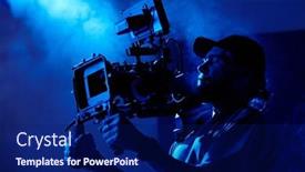  Presentation with blue video - Theme consisting of young-videographer-in-casualwear-shooting background and a navy blue colored foreground