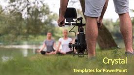  Presentation with videographer - Amazing slides having young videographer with gimball video backdrop and a tawny brown colored foreground