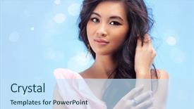  Presentation with vietnamese food bun cha - Theme with young vietnamese woman romantic portrait background and a sky blue colored foreground