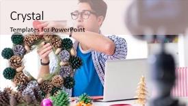  Presentation with christmas borders grunge border decoration - Presentation theme featuring young vlogger recording video doing background and a lemonade colored foreground