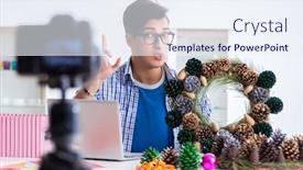  Presentation with recording - Presentation enhanced with young-vlogger-recording-video-doing background and a sky blue colored foreground