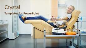  Presentation with blood transfusion - Presentation theme having young volunteer donating his blood background and a lemonade colored foreground