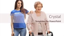  Presentation with volunteer - Presentation design featuring young-volunteer-helping-a-senior background and a lemonade colored foreground