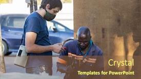  Presentation with volunteer - Beautiful presentation design featuring young-volunteer-in-a-poor backdrop and a tawny brown colored foreground